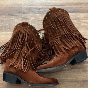 Shyanne Dark Brown Fringe Ankle Boots